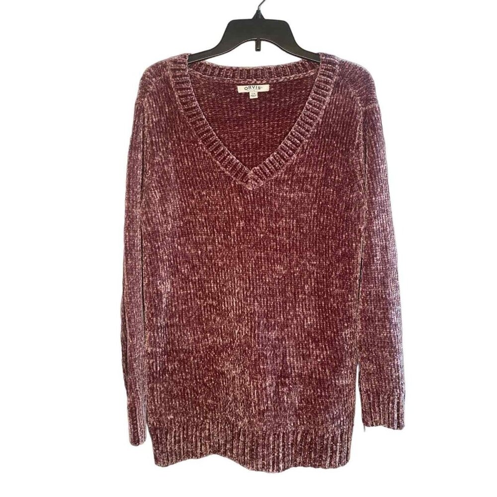 Orvis women's wine color soft knit pullover V-neck sweater size Large
